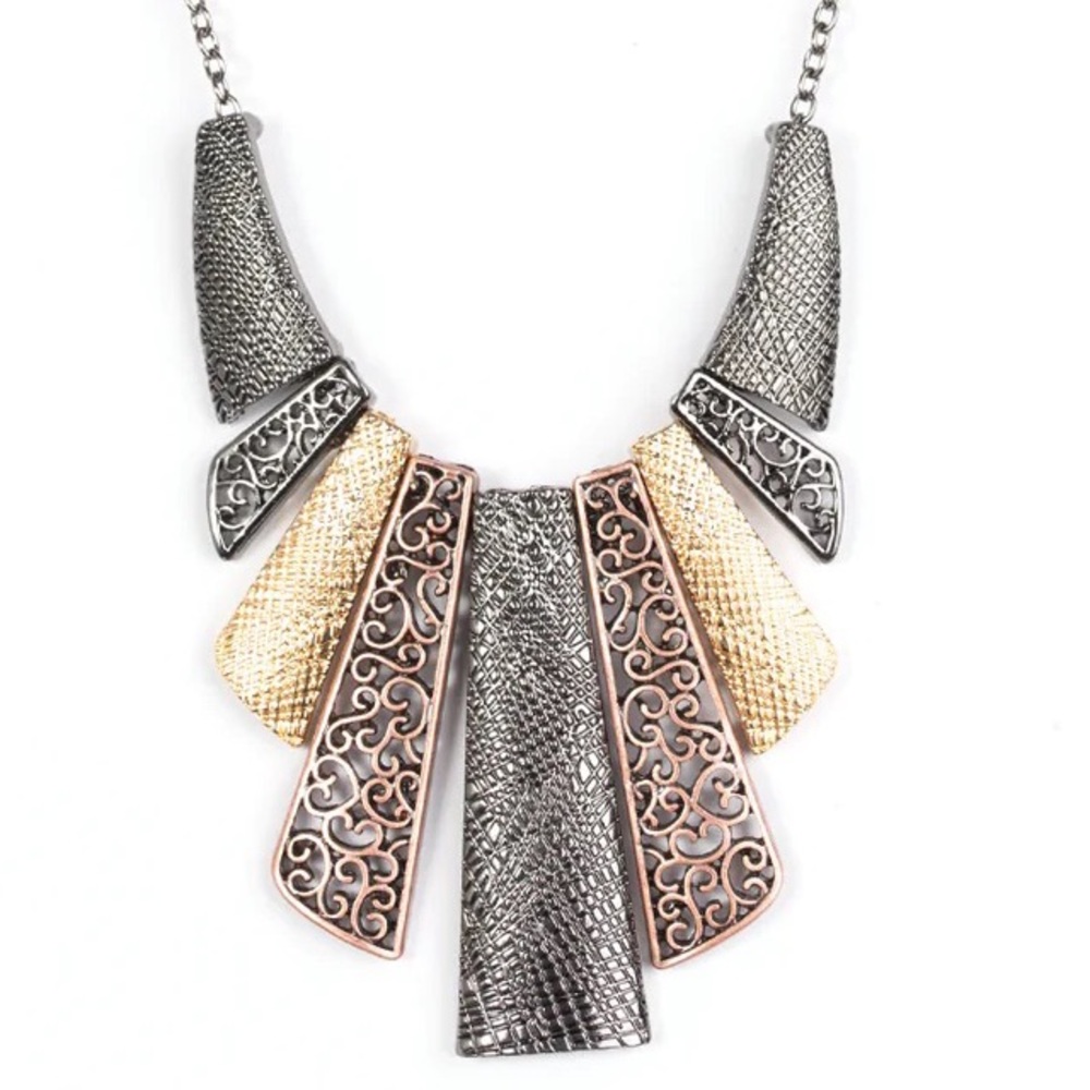 Cave Girl Grotto Gold Copper Multi Necklace & Earrings Set - Picture 3 of 4